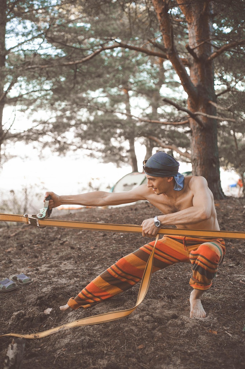 services-04 russia, man, forest, nature, cable, lanyard, ropewalker, rope, pull, preparation, equilibrist, ethno, hippie, hub, pull, pull, pull, pull, pull